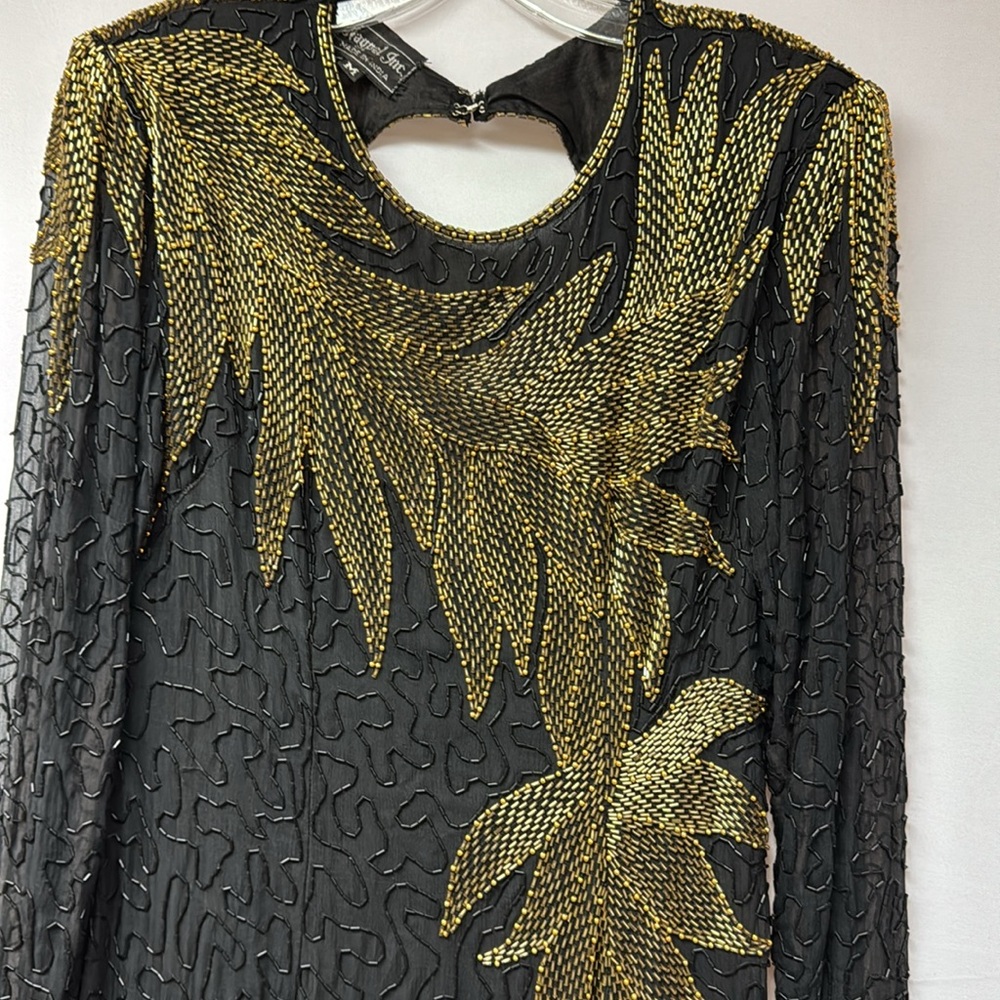 NagPal Inc Dress Beaded Vintage Black and Gold Size Medium - Picture 5 of 7